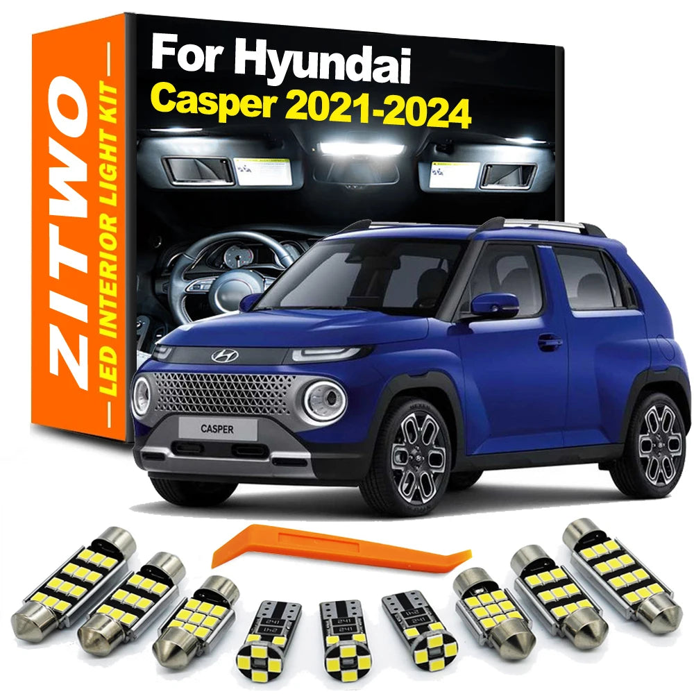ZITWO 10Pcs Car LED Interior Dome Reading Map Luggage Light License Plate Bulb Kit For Hyundai Casper 2021 2022 2023 2024