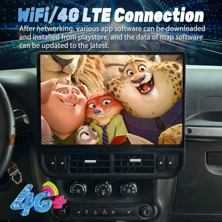 16.8" Touch Screen Multimedia Video Player For Jeep Wrangler 2011-2017 Android Carplay Car | AUTOKITSHOP