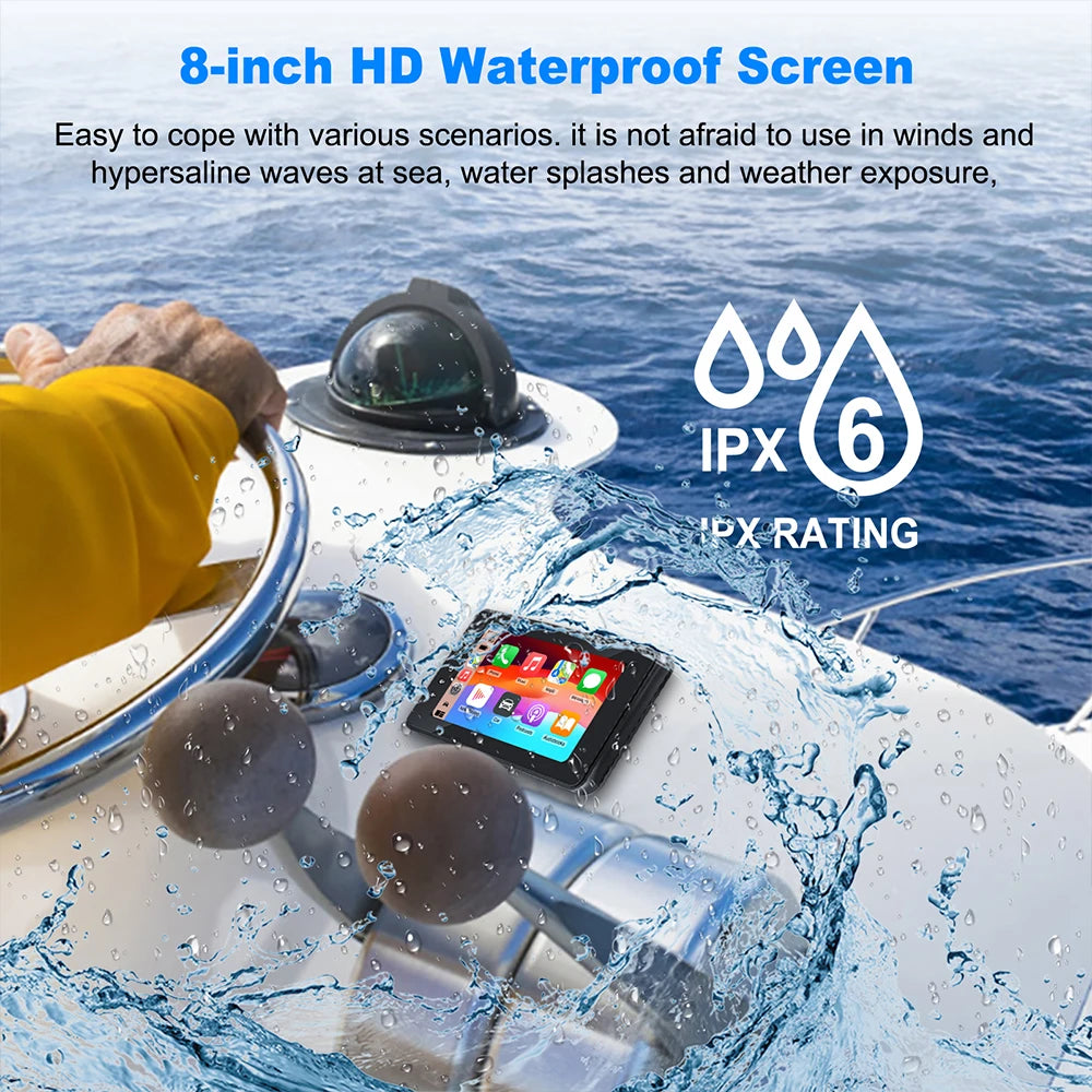 8inch Boat Marine Multimedia Player Wireless CarPlay Android Auto IPX6 Waterproof Bluetoot | AUTOKITSHOP