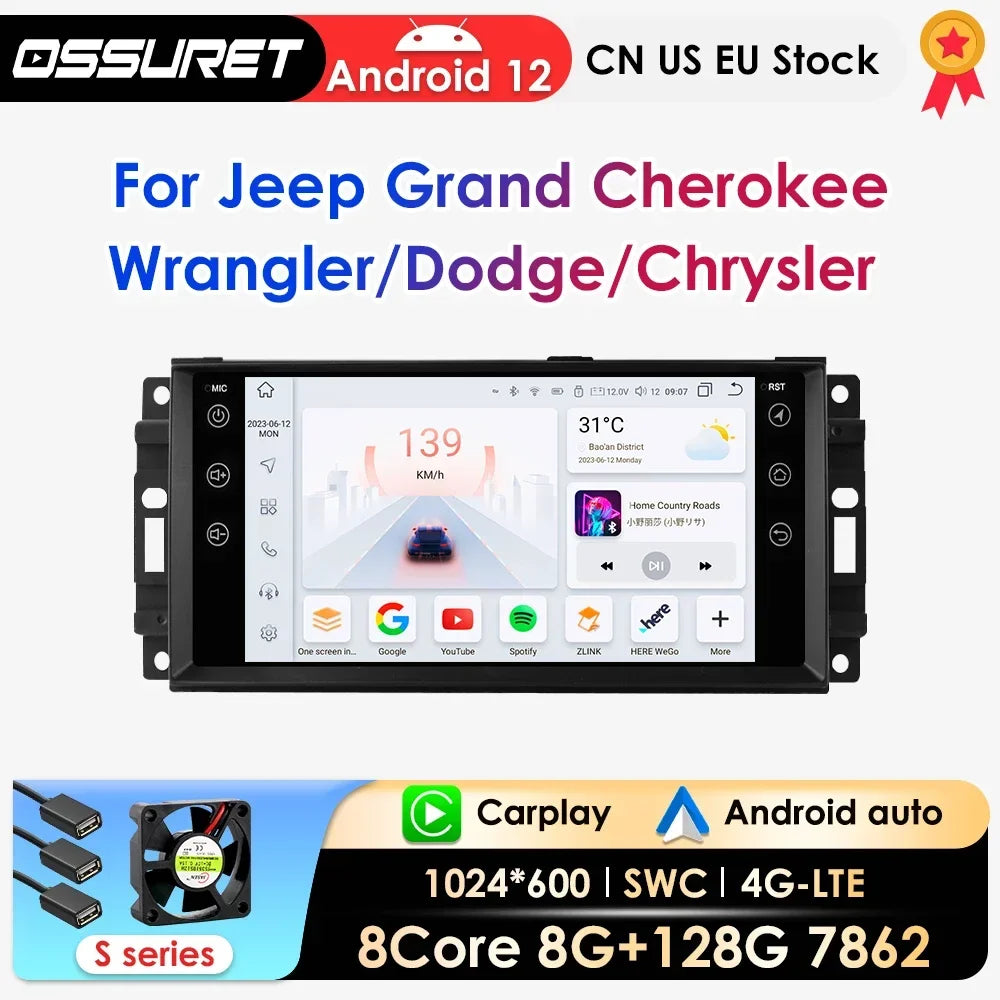 Carplay Android Auto Car Radio for Jeep Grand Cherokee Dodge Chrysler Wrangler GPS Navi ca
