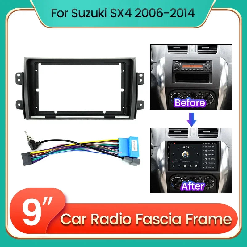 9inch Car Radio Frame Cable Dash Mount Kit for Suzuki SX4 2006-2014 Android 2 Din Stereo P | AUTOKITSHOP