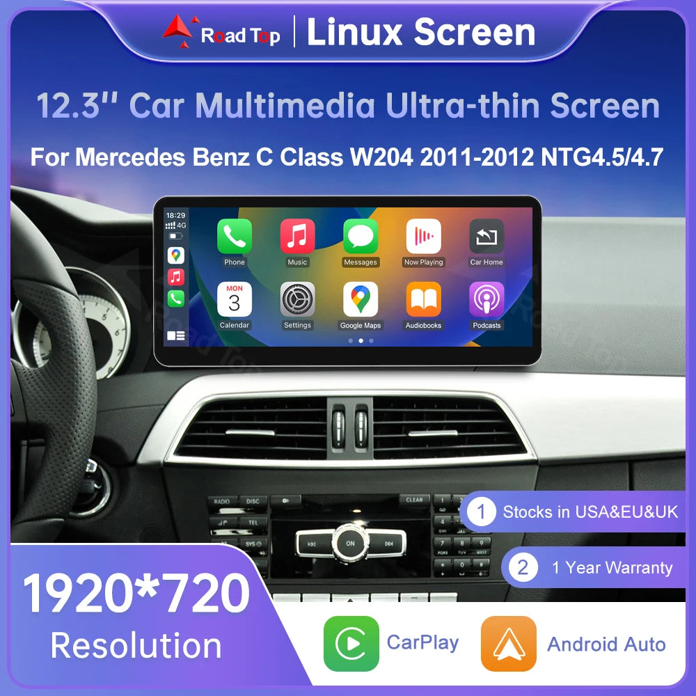 Linux Touch Screen for Mercedes Benz C Class W204 S204 2011-2012 Wireless Carplay Android