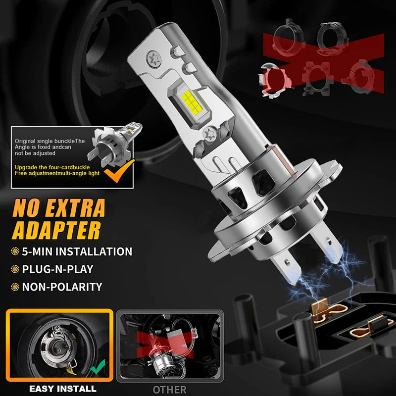 2Pc 5000W High Power H7 H4 LED Bulb Turbo Headlight 6500K 5000000LM 12V 24V CSP Powerful Best H4 LED Diode approved H7 Mini Lamp