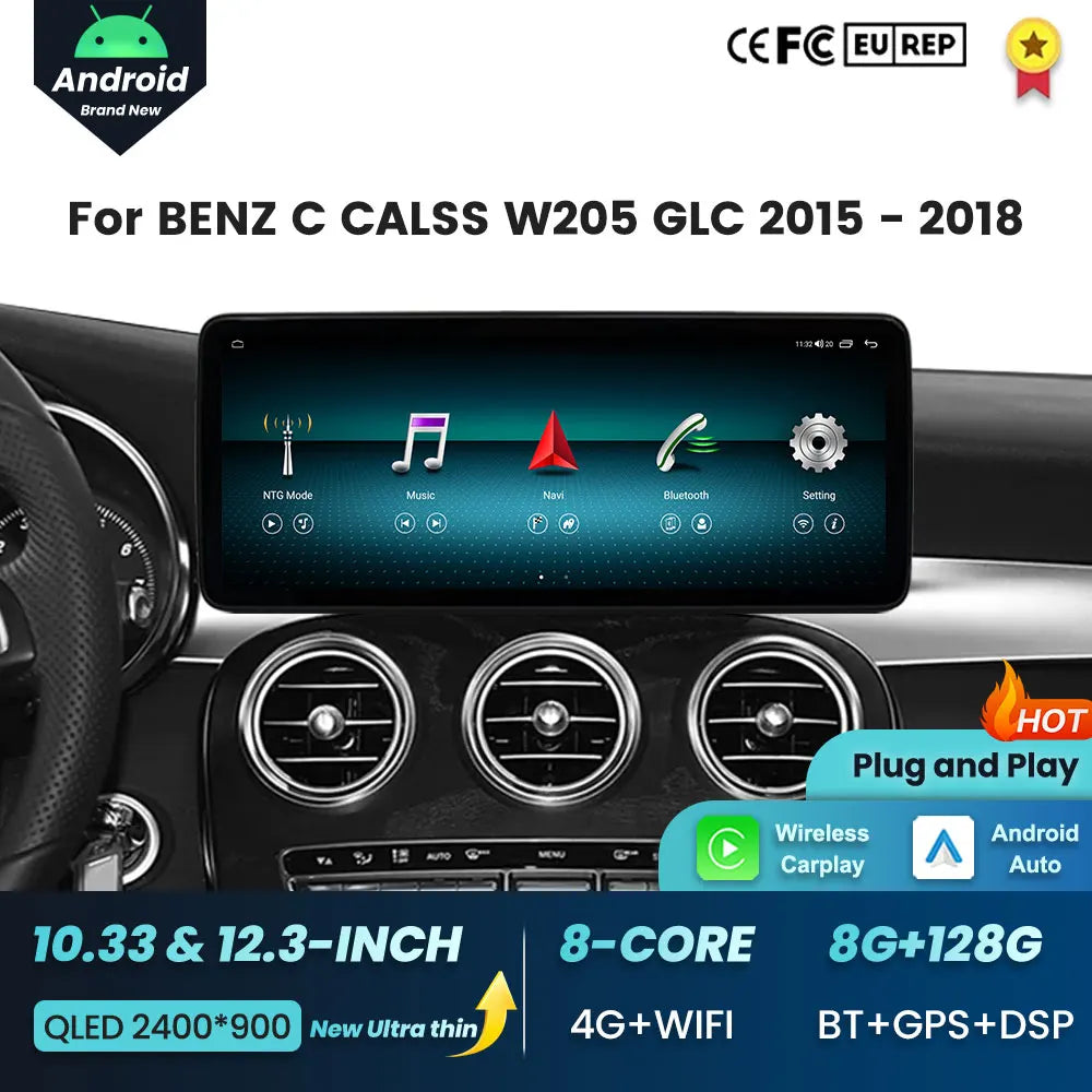 Car Video Multimedia Player Android Auto for BENZ C CALSS W205 GLC 2015 - 2018 Wireless Ca | AUTOKITSHOP