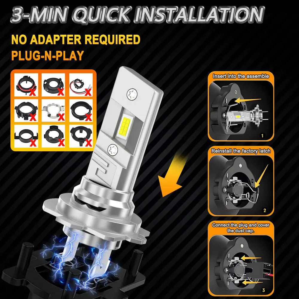 1000W H7 LED Car Headlight Bulbs Lights CANBUS 1:1 Mini 16pcs 7035 CSP Wireless Car LED La