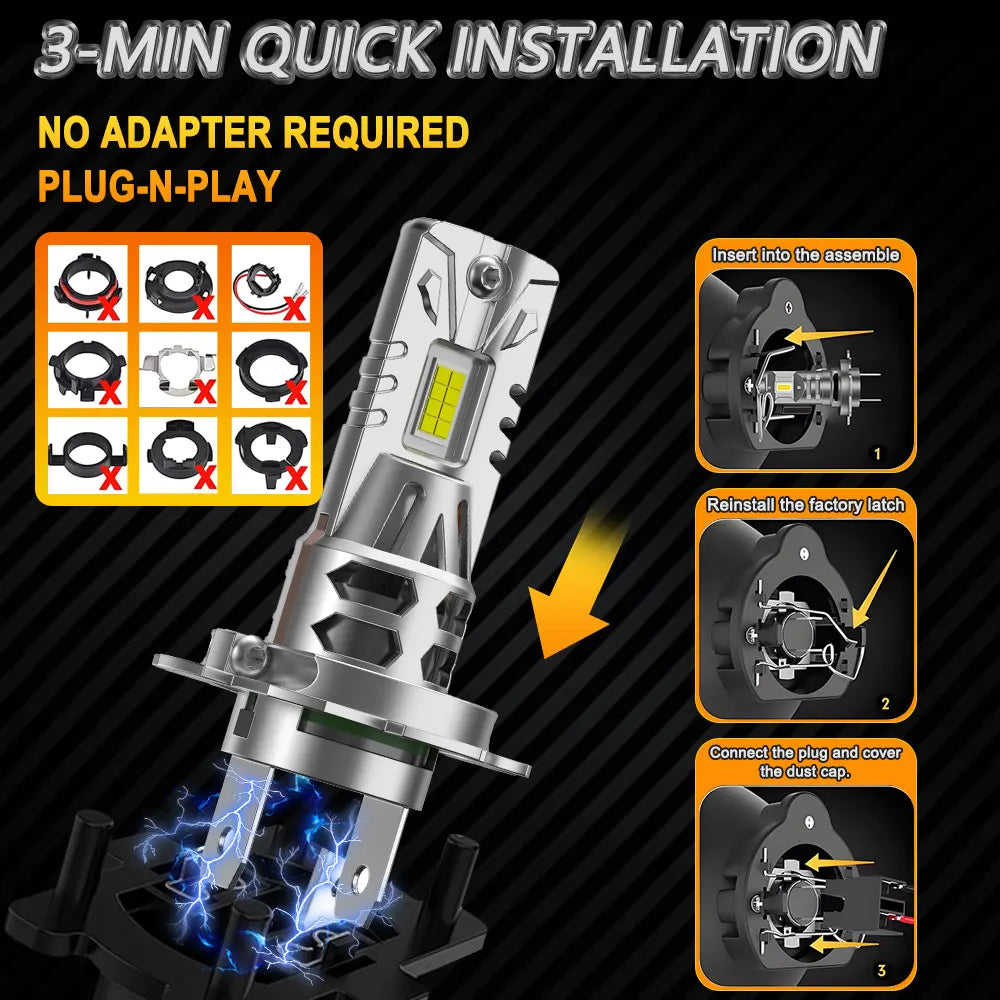 Ampoule Led H7 H4 9003 HB2 LED CANBUS Headlights 6000K White Wireless Plug And Play Automo