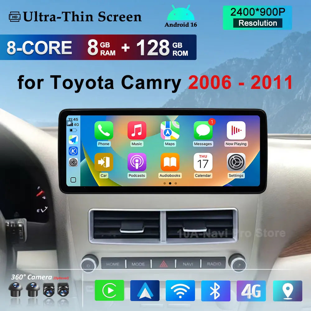 12.3'' Wireless Carplay 4G Android 16 for Toyota Camry 2006 - 2011 GPS Navigation Car Radi