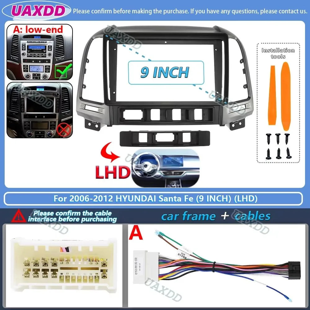 FOR 2006-2012 Hyundai Santa Fe 9INCH 2 Din Car stereo radio Android frame panel fascia cab