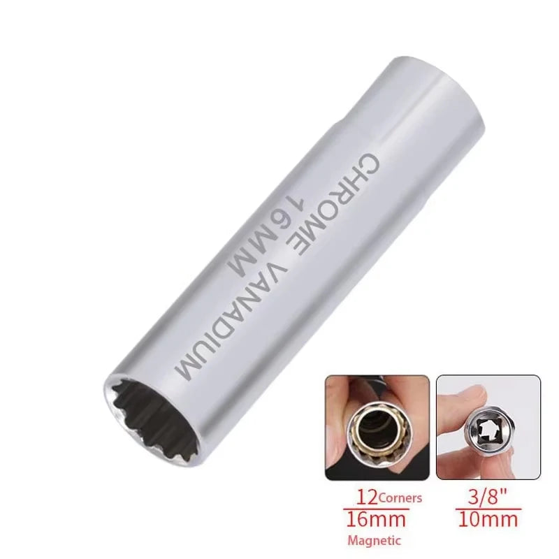 Universal Spark Plug Socket Spark Plug Wrench 3/8 Magnetic 12 Angle Thin Wall for 14mm 16mm Spar - Automotive LED Light