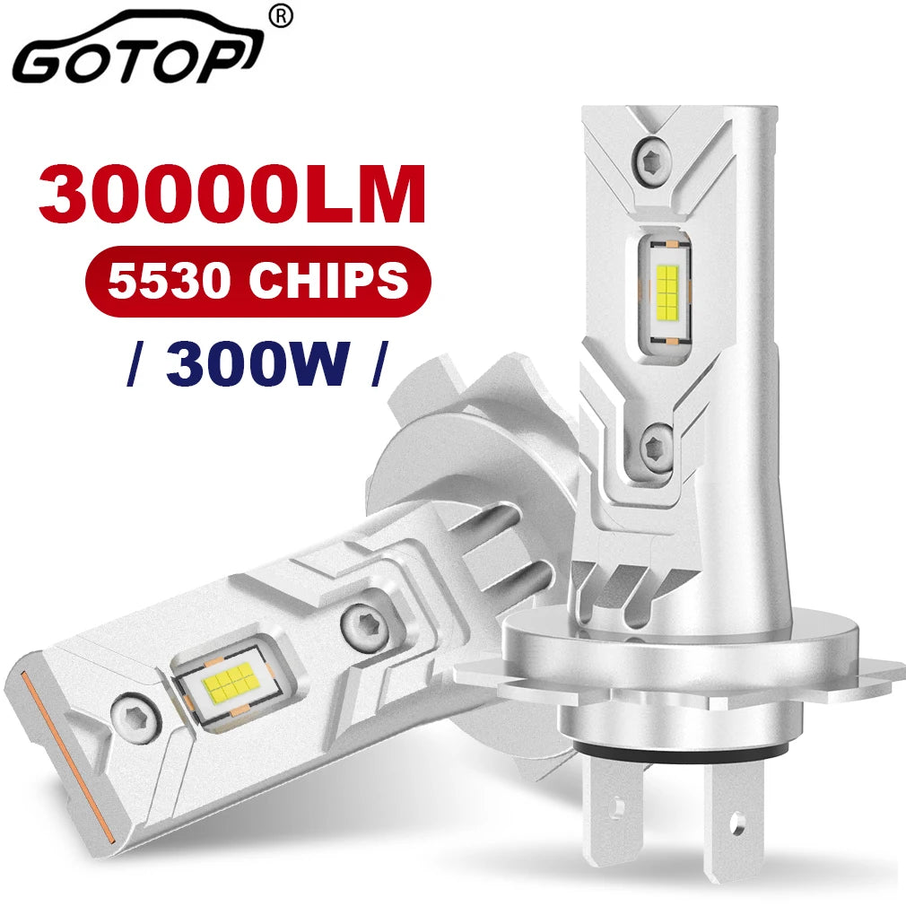 2x Fanless H7 H4 LED Bulb 1:1 Mini Size Head Lamp Wireless 30000LM High Power 300W CSP LED