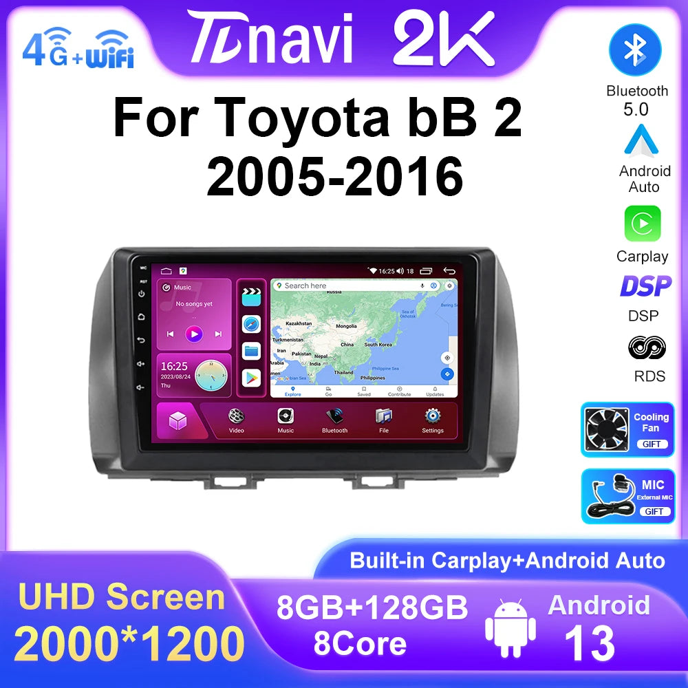 Car Radio For Toyota bB 2 QNC20 Daihatsu Materia 2005 - 2016 Android 14 Multimedia Player