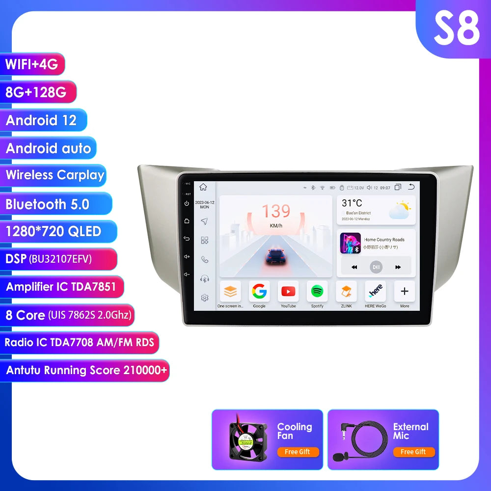 Android 13 Auto Car radio multimedia For Lexus RX300 RX330 RX400H Toyota Harrier 2003-2009