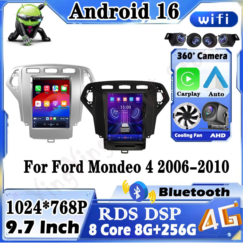 9.7 lnch Android 16 Auto Car Radio For Ford Mondeo 4 2006-2010 Multimedia Video Player 4G+