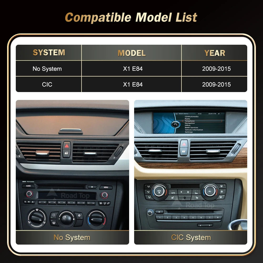12.3 inch RoadTop Wireless Carplay Car Multimedia Touch Linux Screen For BMW X1 E84 2009-2
