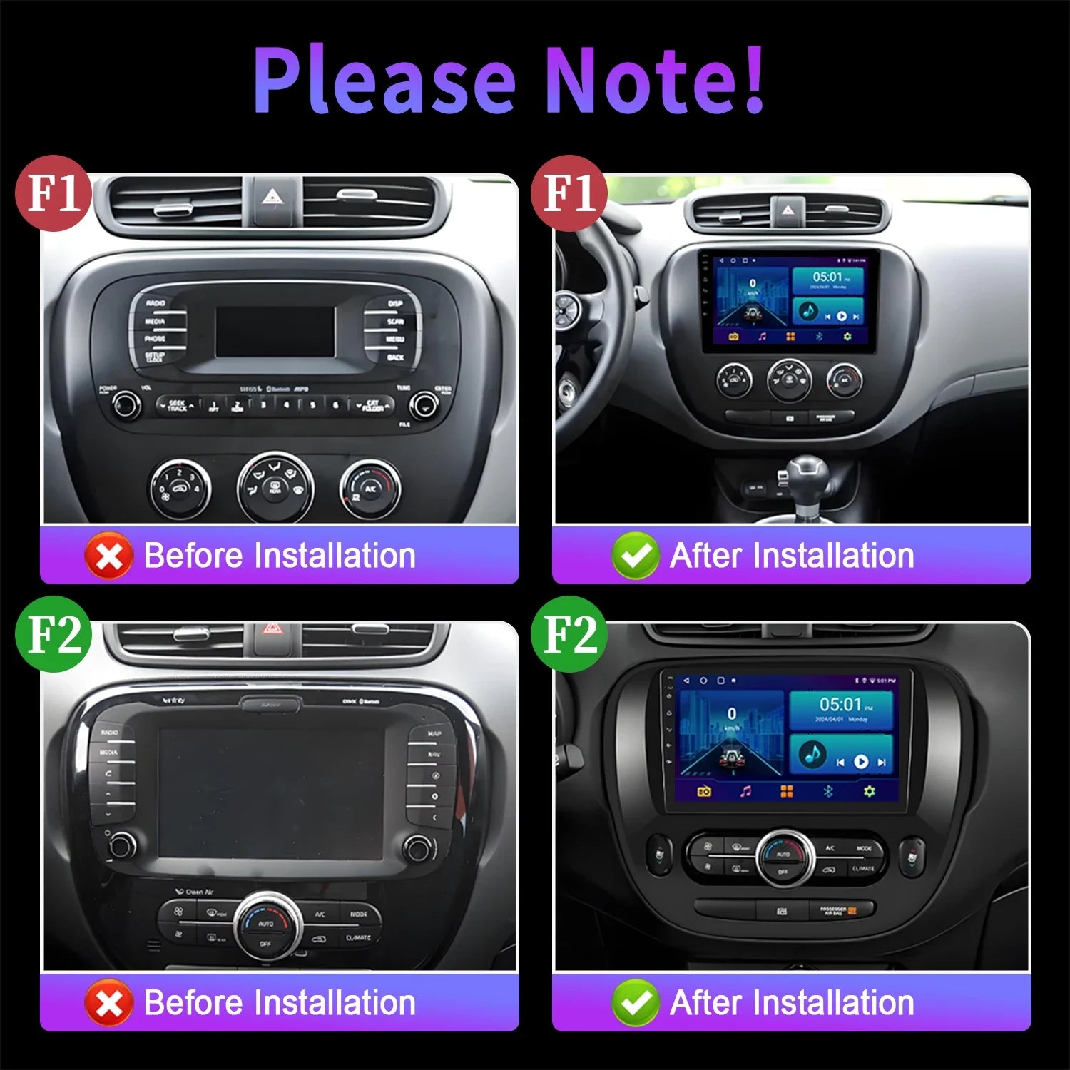 For KIA SOUL 2 2013-2017 Android 14 Car Radio Multimedia Navigation Wireless BT Carplay Bl