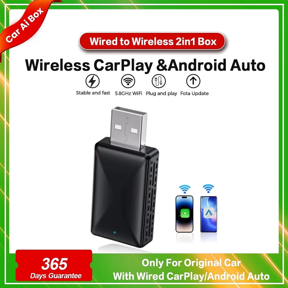 2in1 Wireless CarPlay Android Auto Wireless Adapter Smart USB Dongle Mini Box Plug And Pla | AUTOKITSHOP