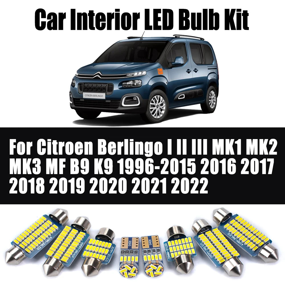 LED Interior Light Kit for Citroen Berlingo I II III MK1 MK2 MK3 MF B9 K9 1996-2018 - Canbus Dome Map Door Trunk Bulb...