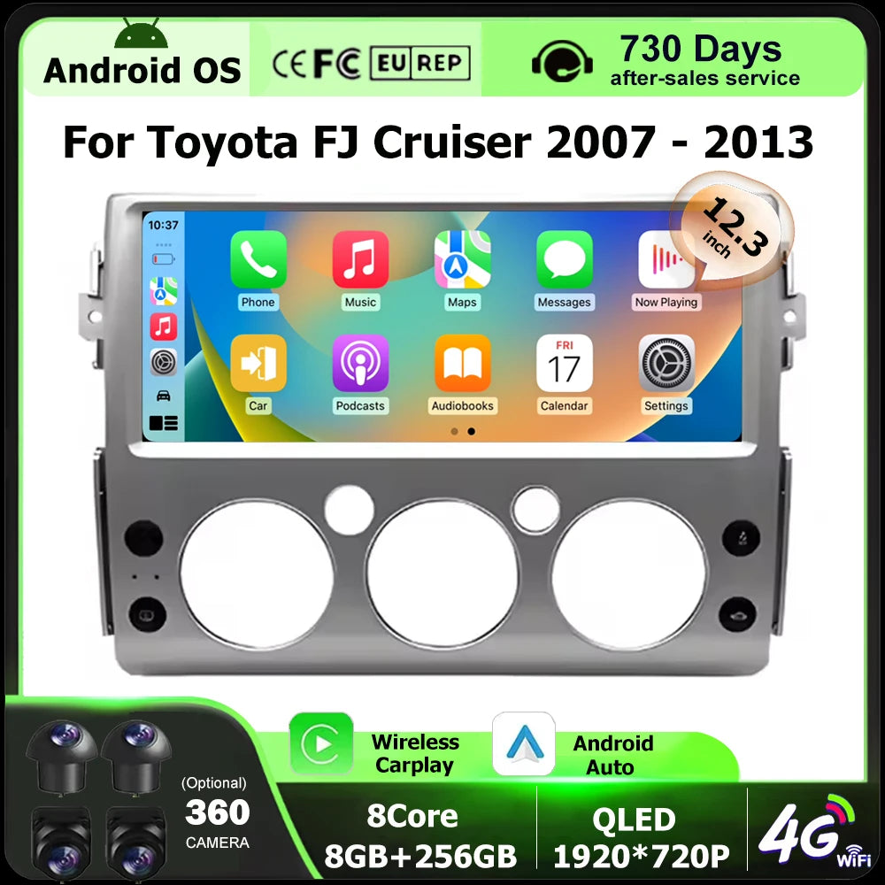 12.3'' Android 16 Auto For Toyota FJ Cruiser 2007 2008 2009 2010 2011 - 2013 Car Radio Mul