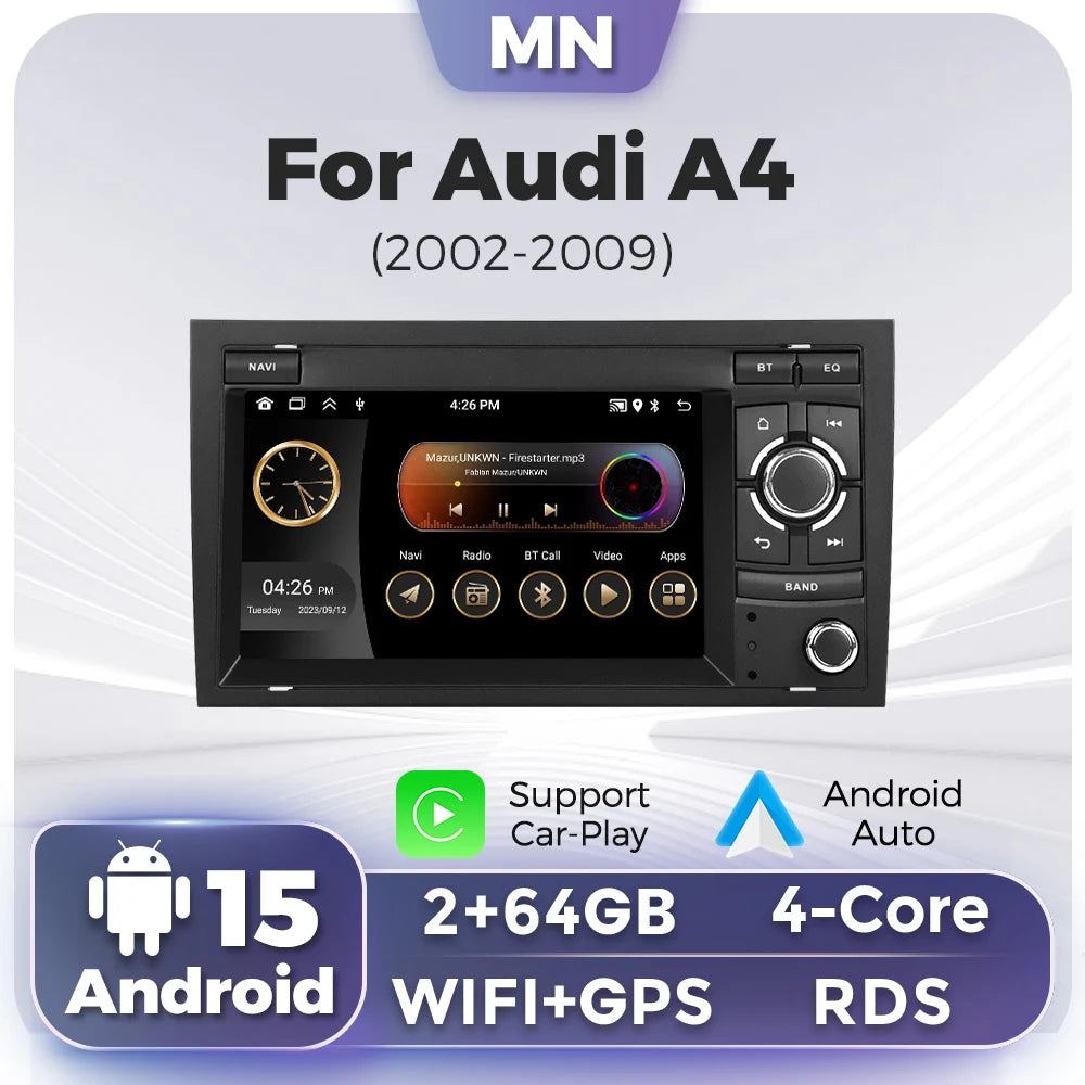 For Audi A4 2 3 B6 B7 S4 RS4 2000-2009 Android 15 Car Radio Carplay GPS Navigation Central