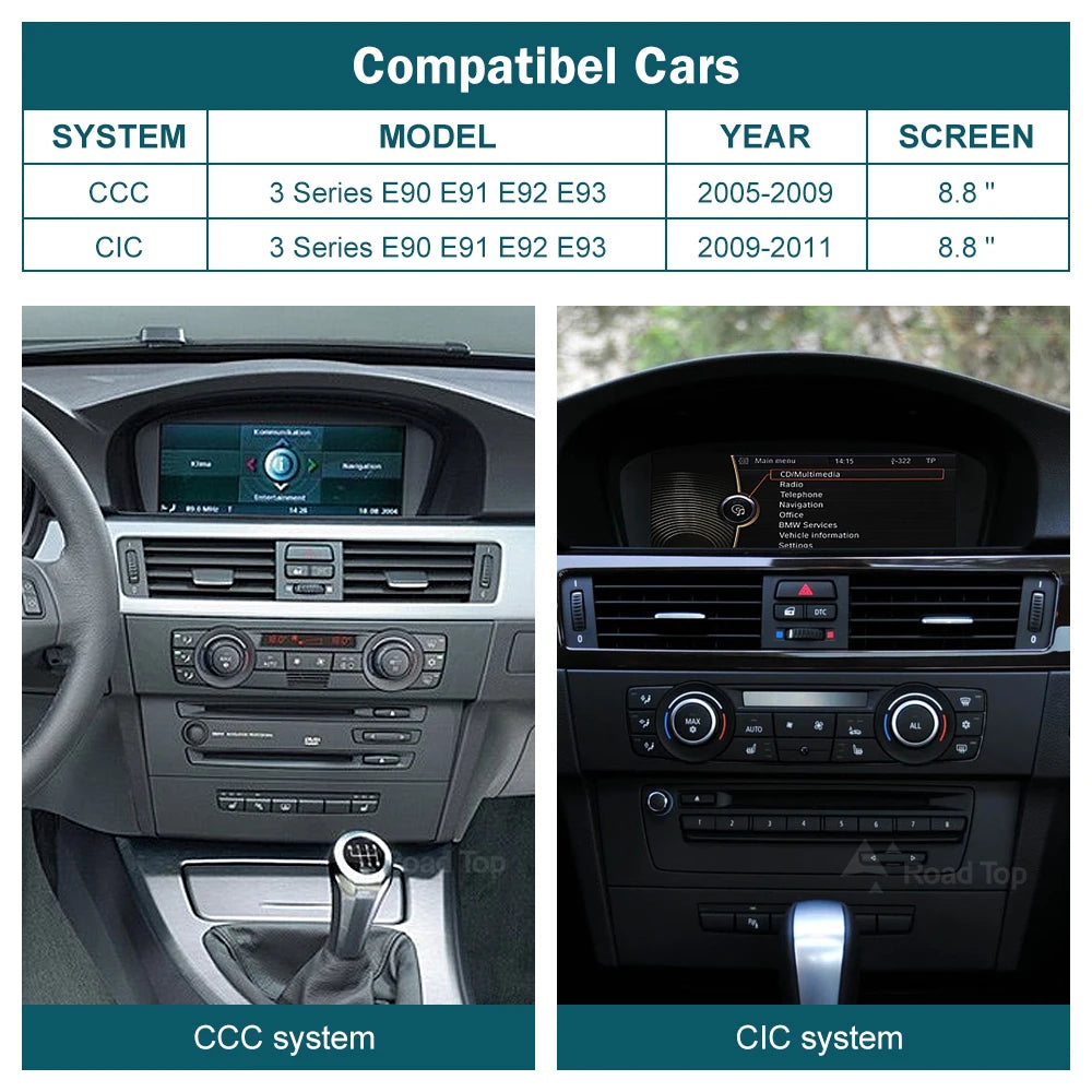 RoadTop 8.8'' Wireless CarPlay Linux Screen For BMW Series 3 5 E60 E61 E90 E91 E92 E93 CCC