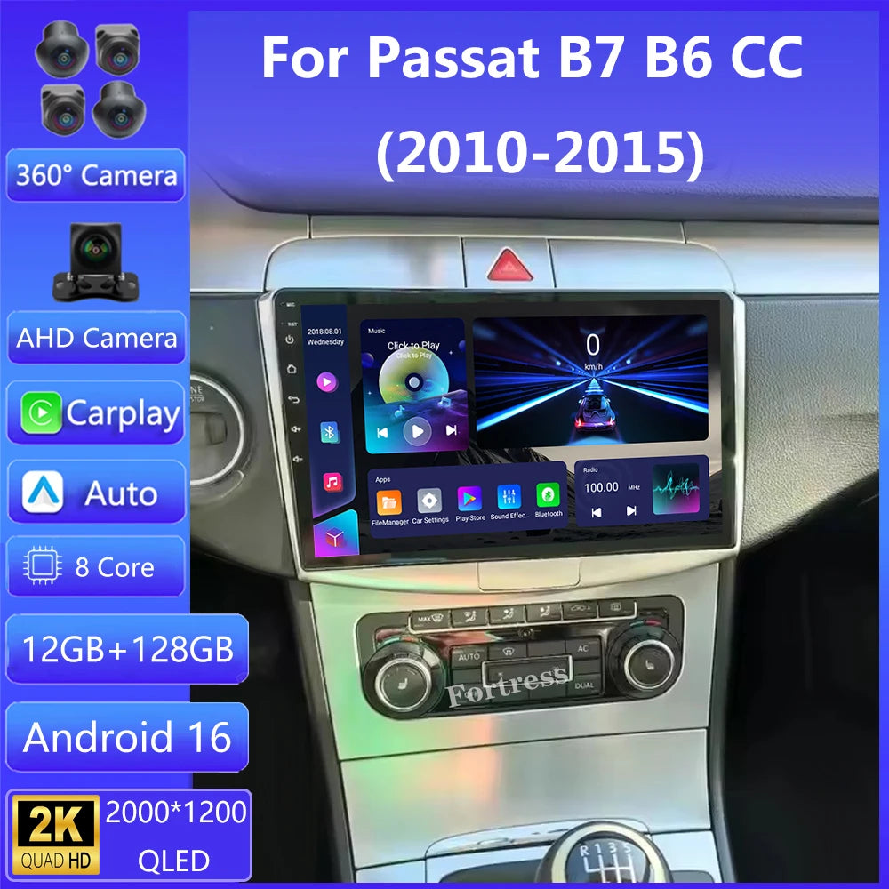 8+128GB Android 16 Car Radio Multimedia For Passat B7 B6 CC 2010-2015 AI Voice Control Nav