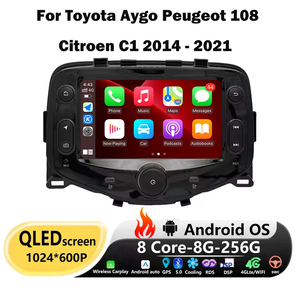 7'' Android Auto For Toyota Aygo Peugeot 108 Citroen C1 2014 - 2021 Car Radio Multimedia P