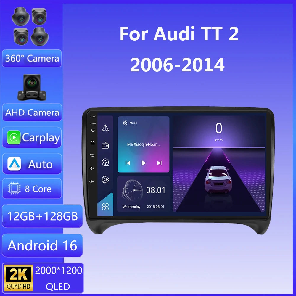 For Audi TT MK2 8J 2006-2014 Android 16 Auto Car Radio Multimedia Stereo GPS Navi Head Uni