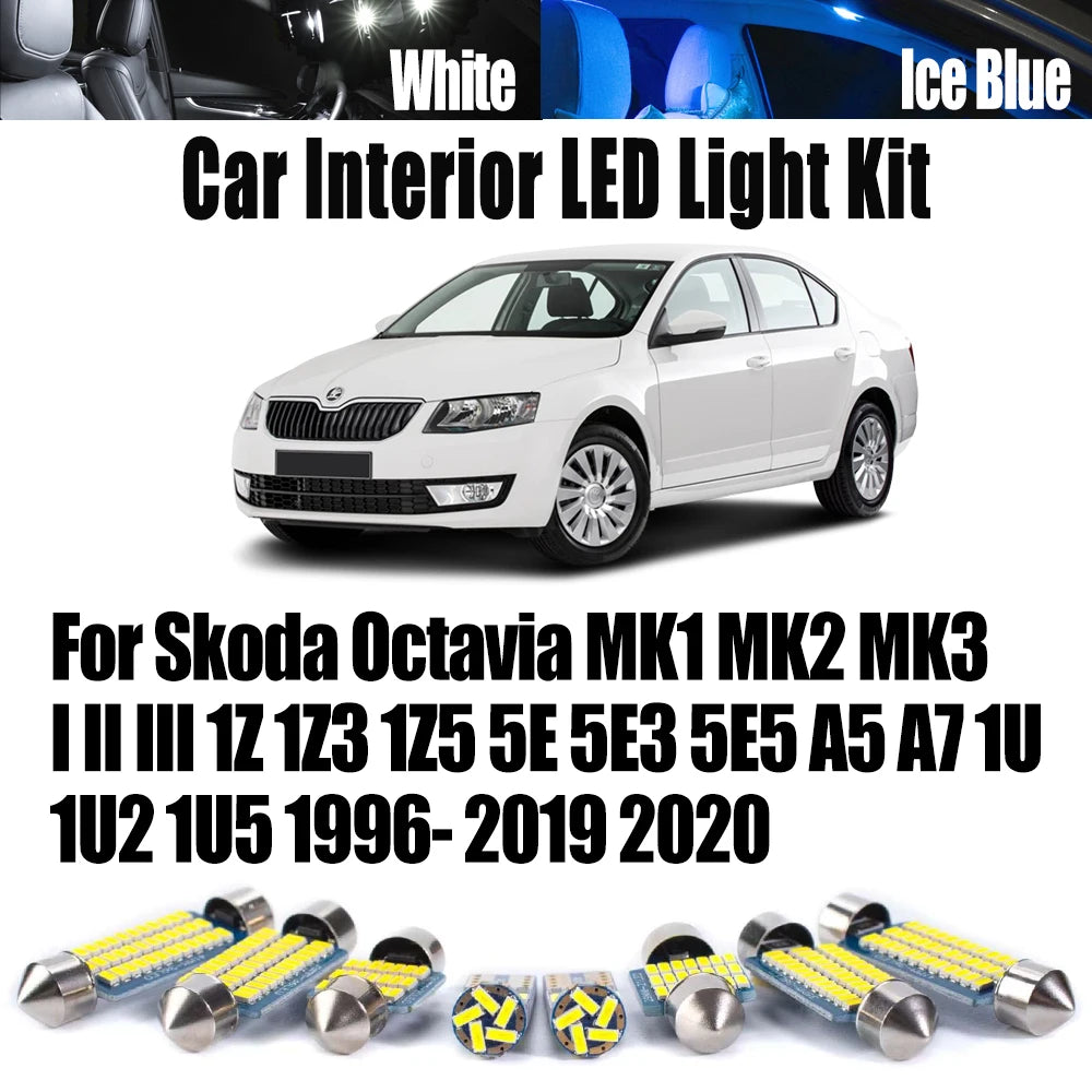 LED Interior Light Kit for Skoda Octavia MK1 MK2 MK3 I II III 1Z 1Z3 1Z5 5E 5E3 5E5 A5 A7 1U 1U2 1U5 1996- 2020 - Can...