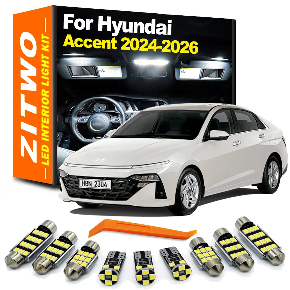 ZITWO 10Pcs For New Hyundai Accent 2024 2025 2026 LED Interior Dome Map Reading License Plate Light Car LED Bulb Canbus No Error