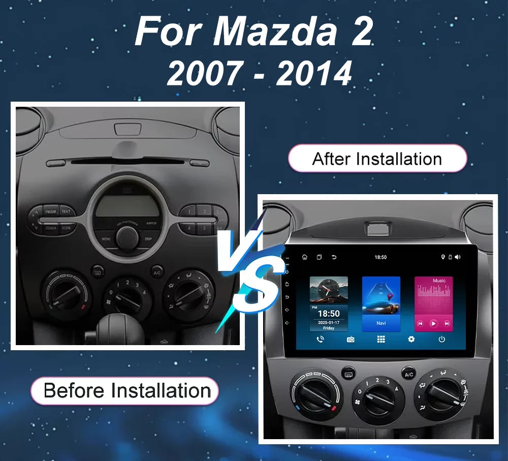 Android 16 Car Radio For Mazda 2 2007-2014 Auto Stereo Multimidia Player GPS Navigation 4G