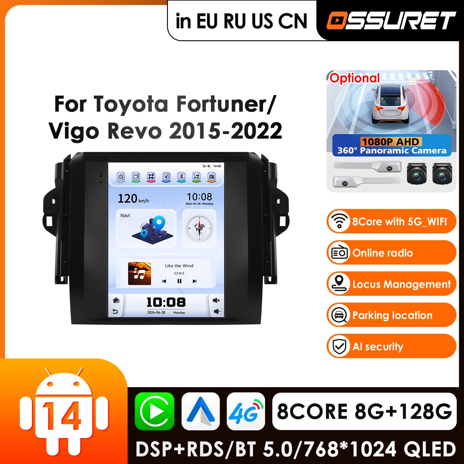 9.7" 2 Din Android 14 Car Radio for Toyota Fortuner 2015-2022 HILUX Revo - GPS Audio DSP Multimedia Video Player