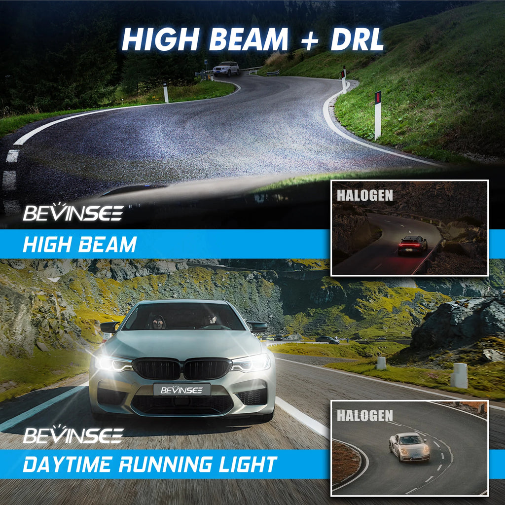 BEVINSEE H15 LED CANbus Headlight Bulb 110W 11000LM High Beam + DRL Day Driving Running Li