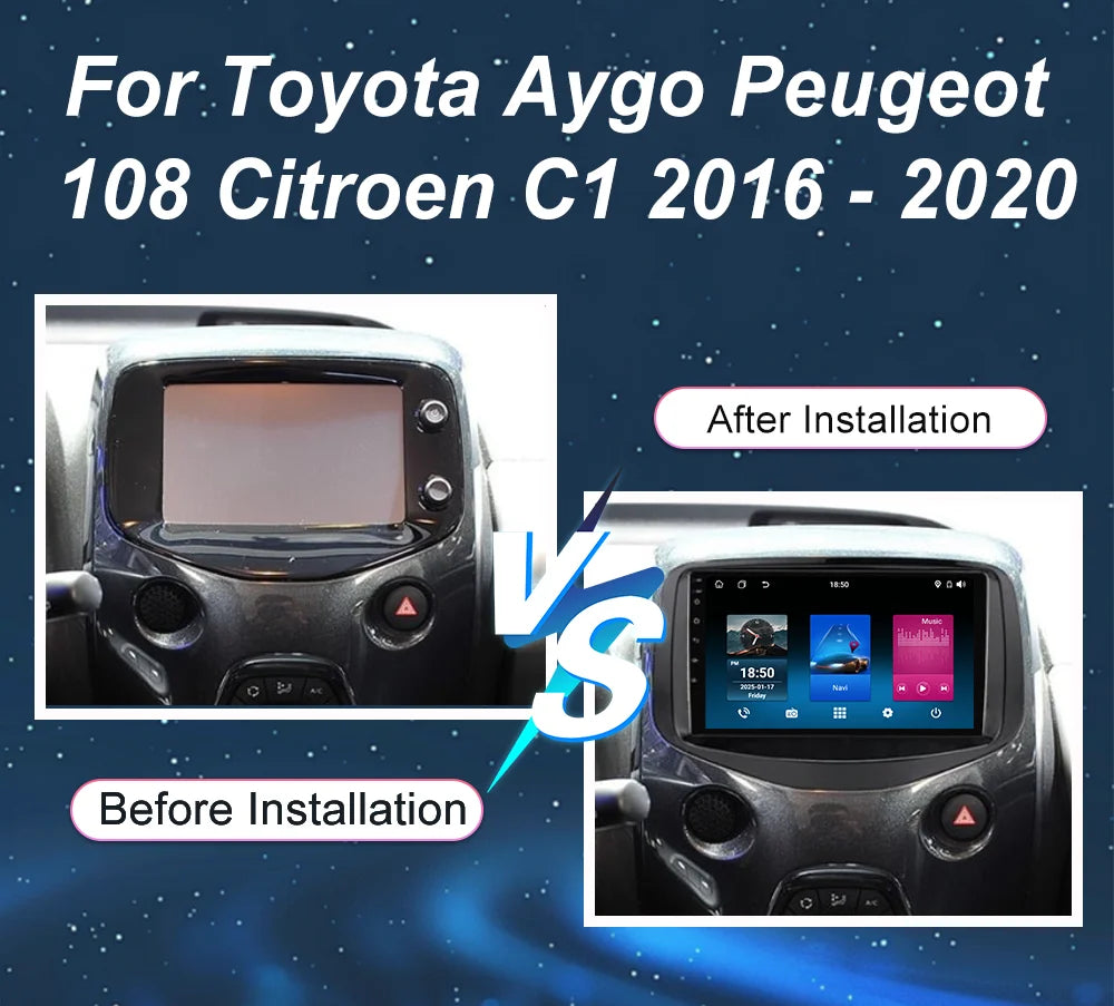 7 Inch Android Radio Stereo For Toyota Aygo Peugeot 108 Citroen C1 2016 -2020 Auto Multime