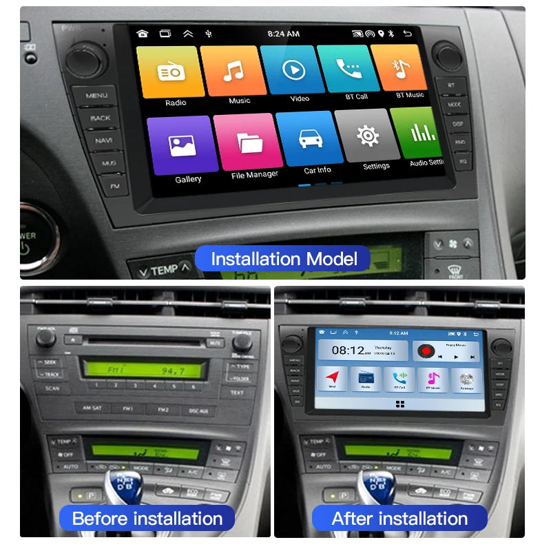 SZLELV Android 15 Car Radio 4G WIFI Carplay For Toyota Prius XW30 Autoradio Multimedia Pla