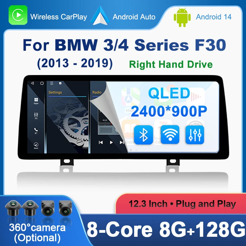 2400*900 Wireless Carplay Multimedia Screen Android Auto For BMW 3 4 series F30 F31 F32 F3