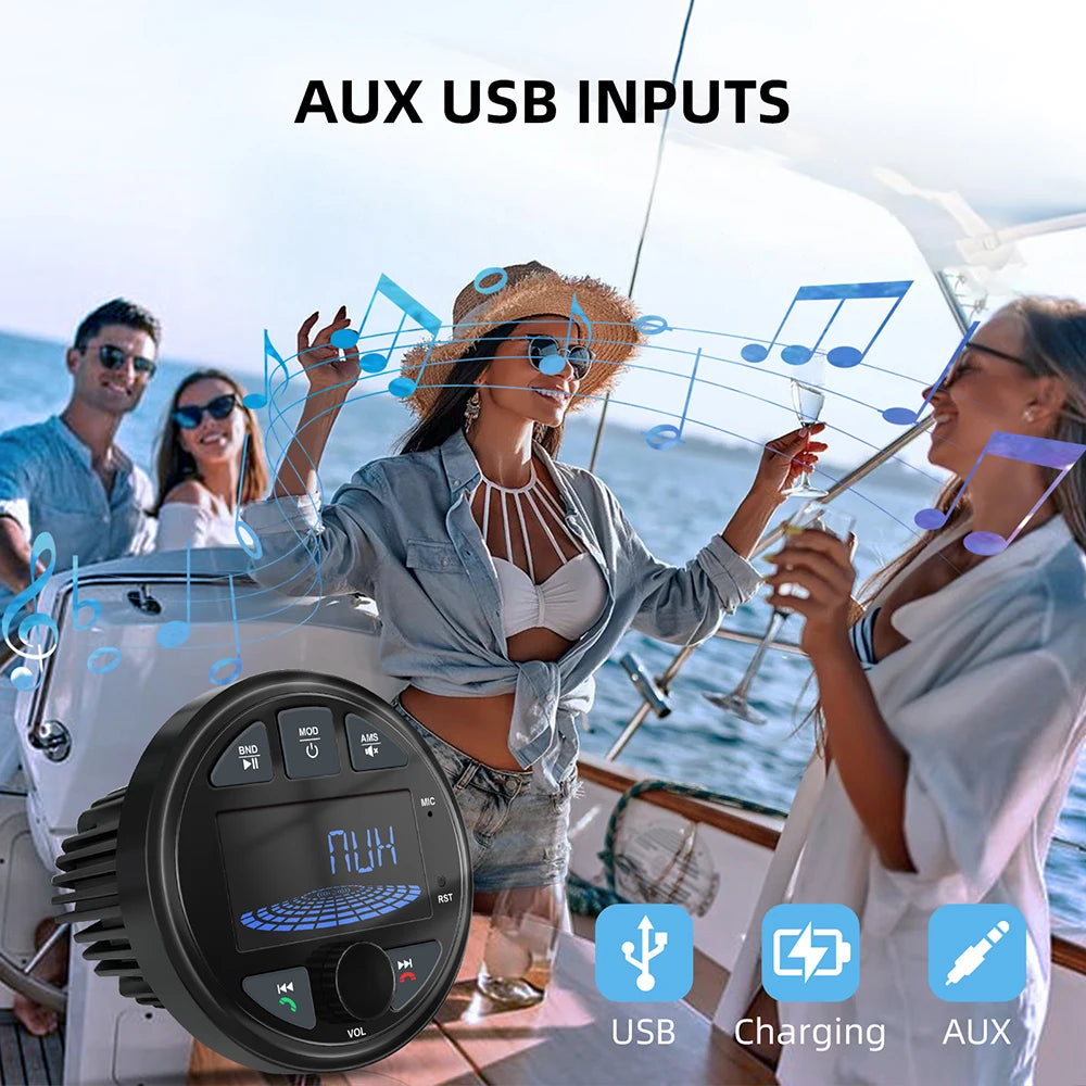 Boat Radio Media Player Marine Stereo MP3 Waterproof Bluetooth Audio Radio FM AM Receiver  | AUTOKITSHOP