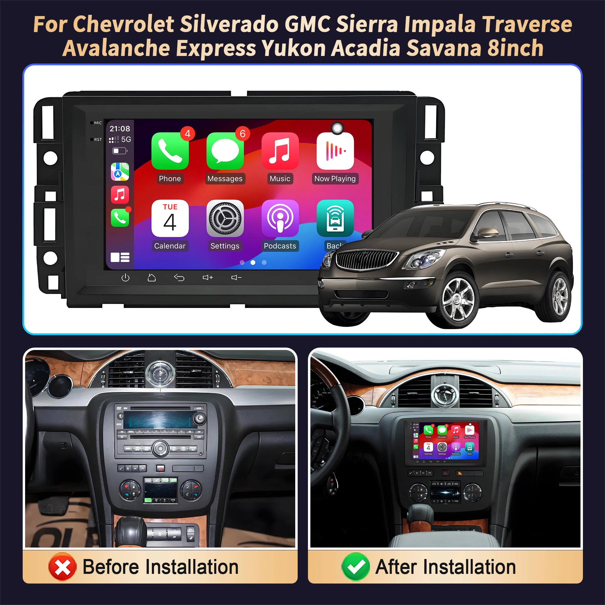8 inch Car Radio For Chevrolet Silverado GMC Sierra Impala Traverse Avalanche Express Yuko