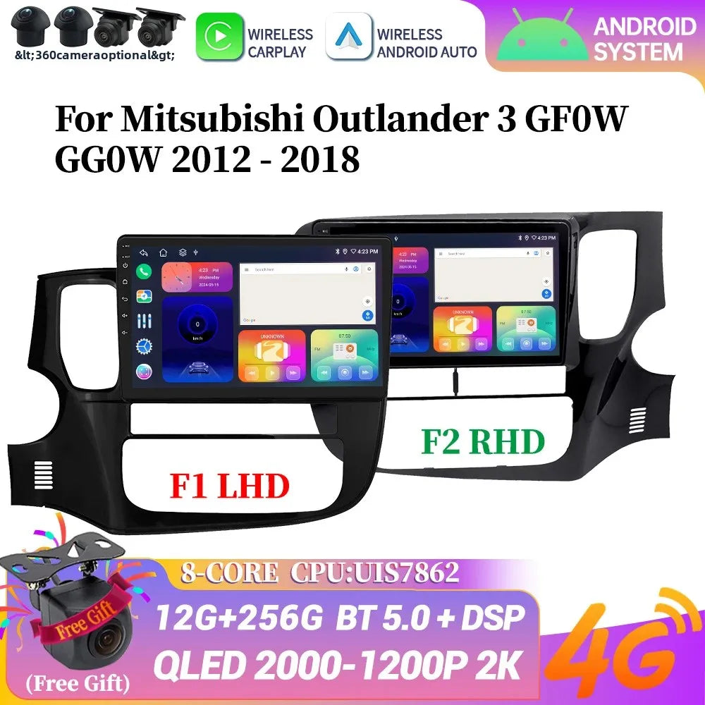 Android 14 Car Radio For Mitsubishi Outlander 3 GF0W GG0W 2012-2018 Navigation Wireless Ca