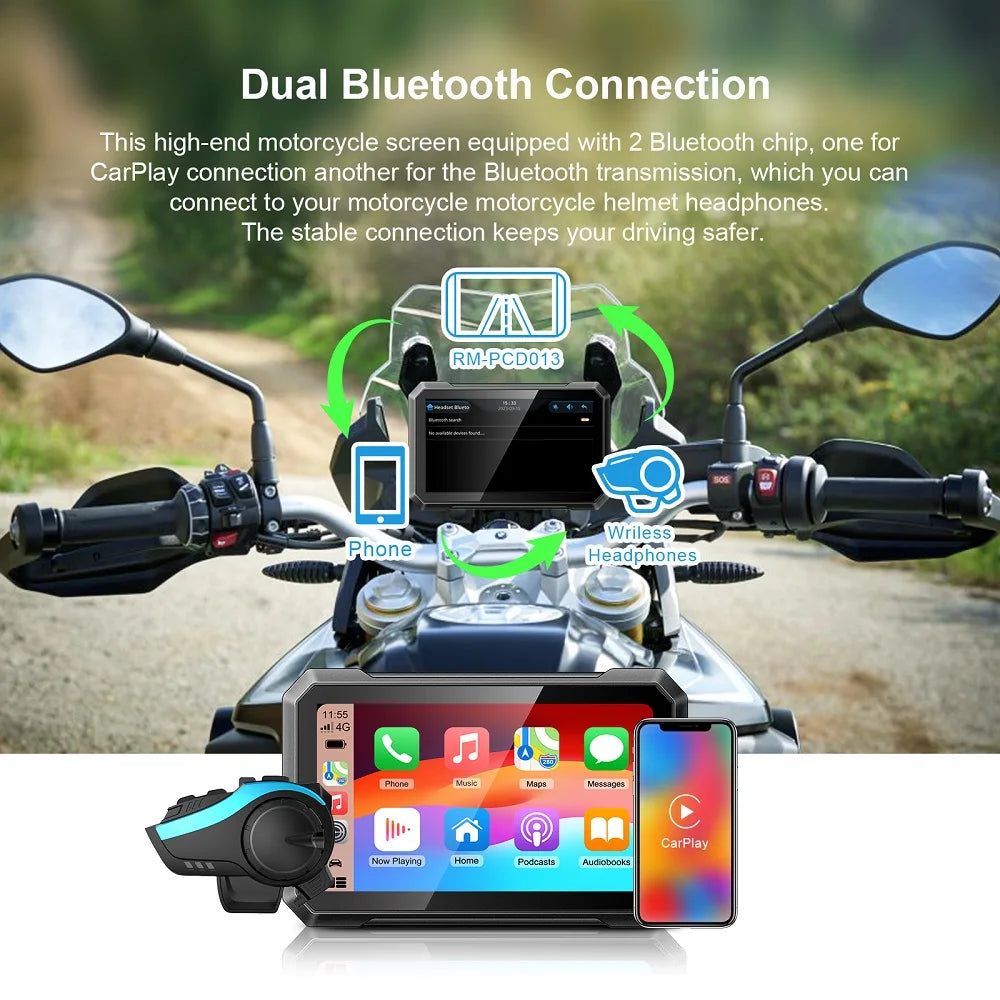 7inch Motorcycle Wireless Carplay Android Auto Moto Portable GPS Navigation Touch Screen D | AUTOKITSHOP