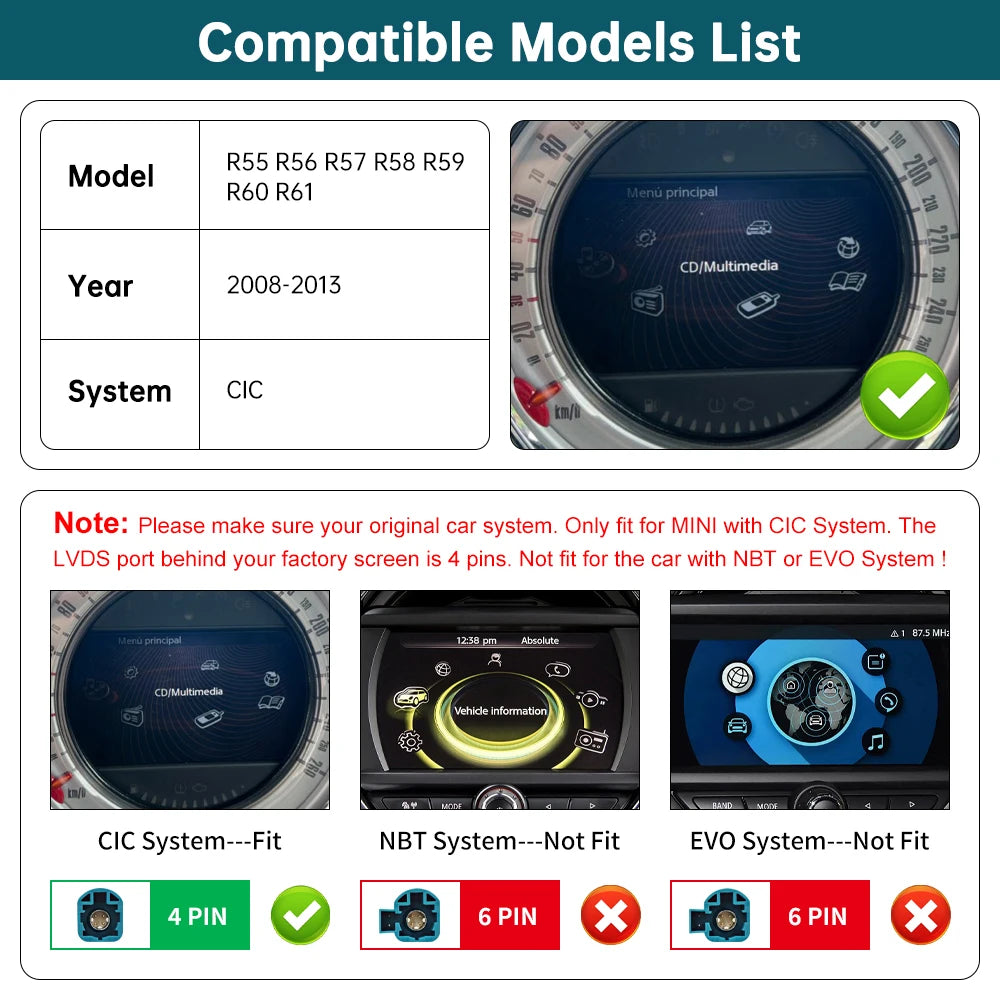 CN RoadTop CarPlay Wireless Android Auto For MINI Cooper John Cooper Works R55 R56 R57 R58