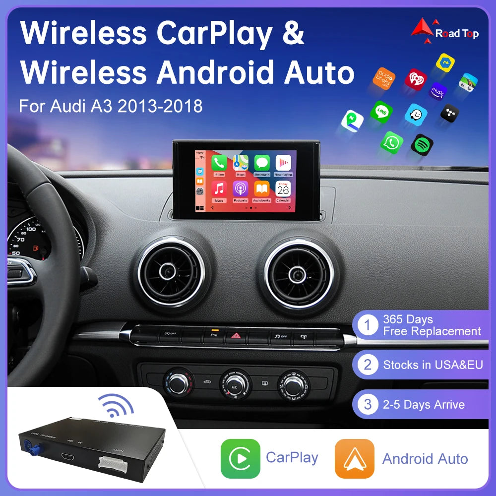 Android Auto Wireless CarPlay for Audi A3 8V Q2 2013-2018 Support AirPlay Mirrorring Camer