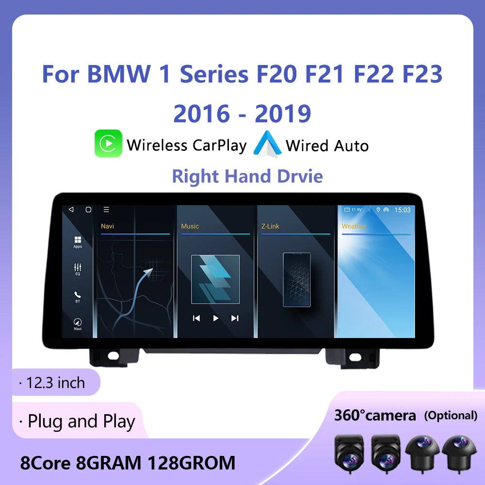 RHD Android Wireless Carplay 12.3" For BMW 1 Series F20 F21 F22 F23 2016-2019 EVO/NBT Syst