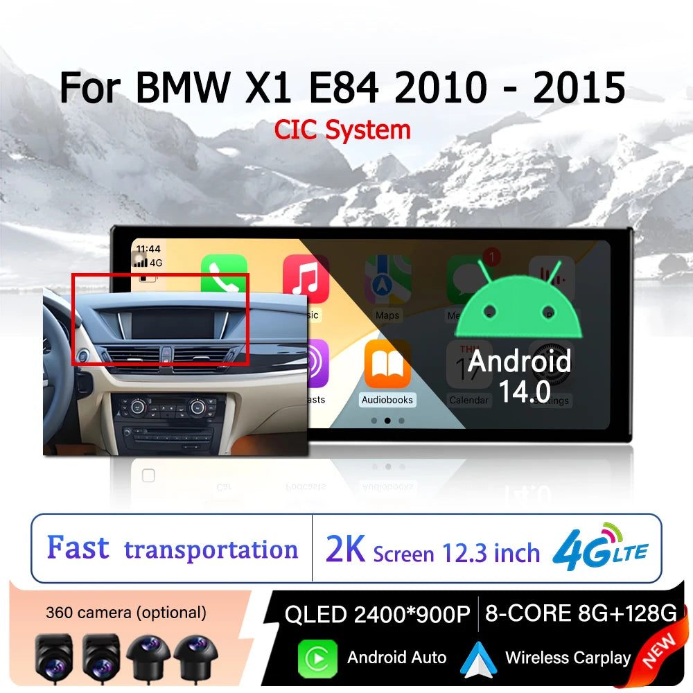 QLED 2400*900P Touch Screen for BMW X1 E84 2010 - 2015 CIC System Android 14 Car Intellige