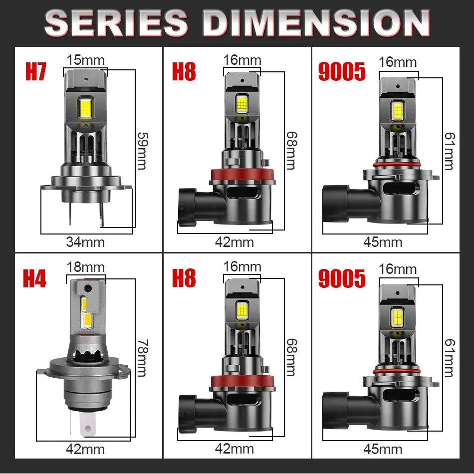 H7 LED Car Headlight Bulb Canbus 300W 30000LM 1: 1 Size Light for Car Turbo LED Mini HeadL
