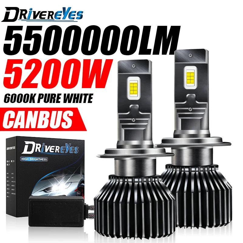 5200W K5C H4 H7 LED Headlight 5500000LM H11 H8 H9 H1 9005 HB3 9006 HB4 9012 HIR2 Auto Car