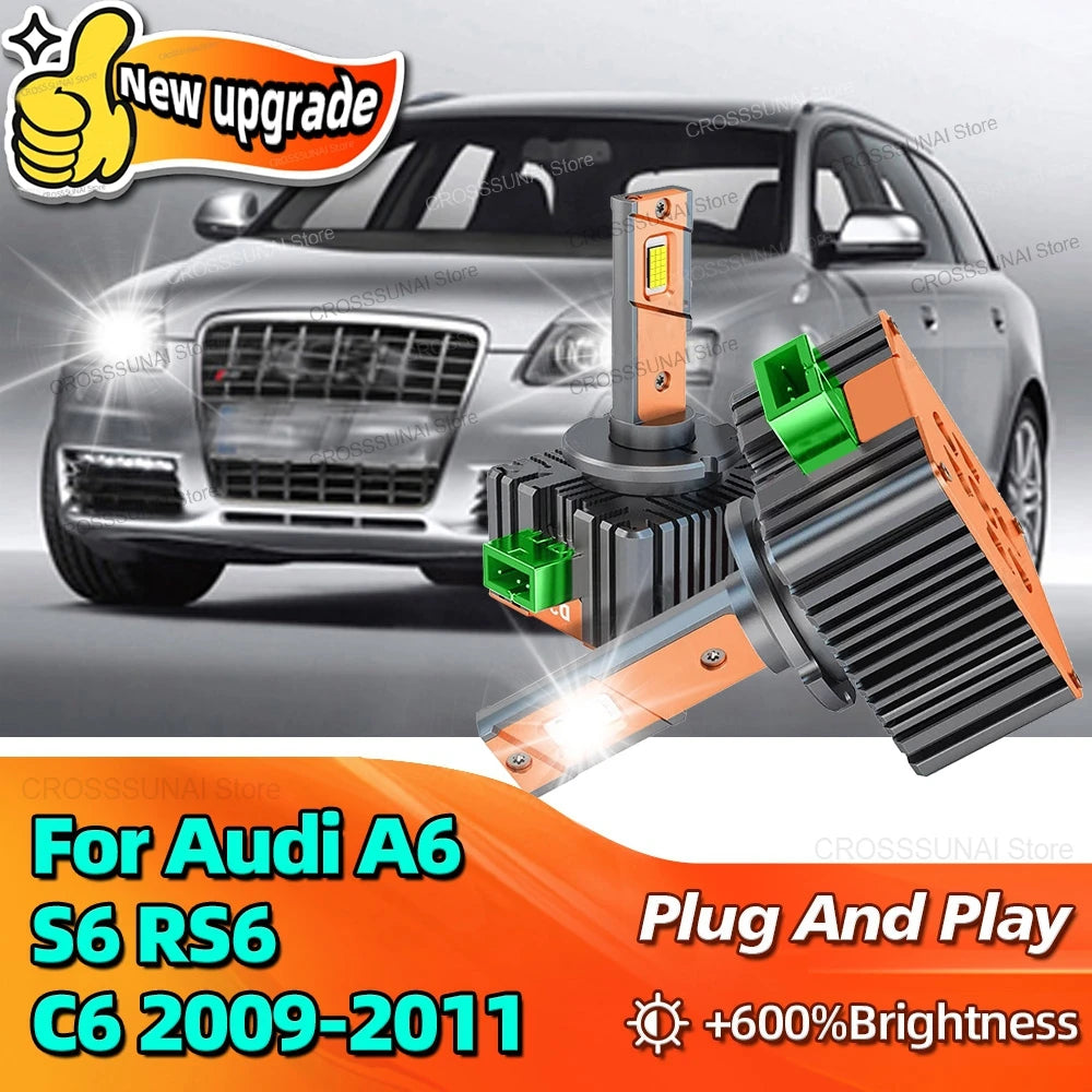 LED Headlight For Audi A6 S6 RS6 C6 2009 2010 2011 Bulbs 30000LM Canbus Replace Xenon Lamp
