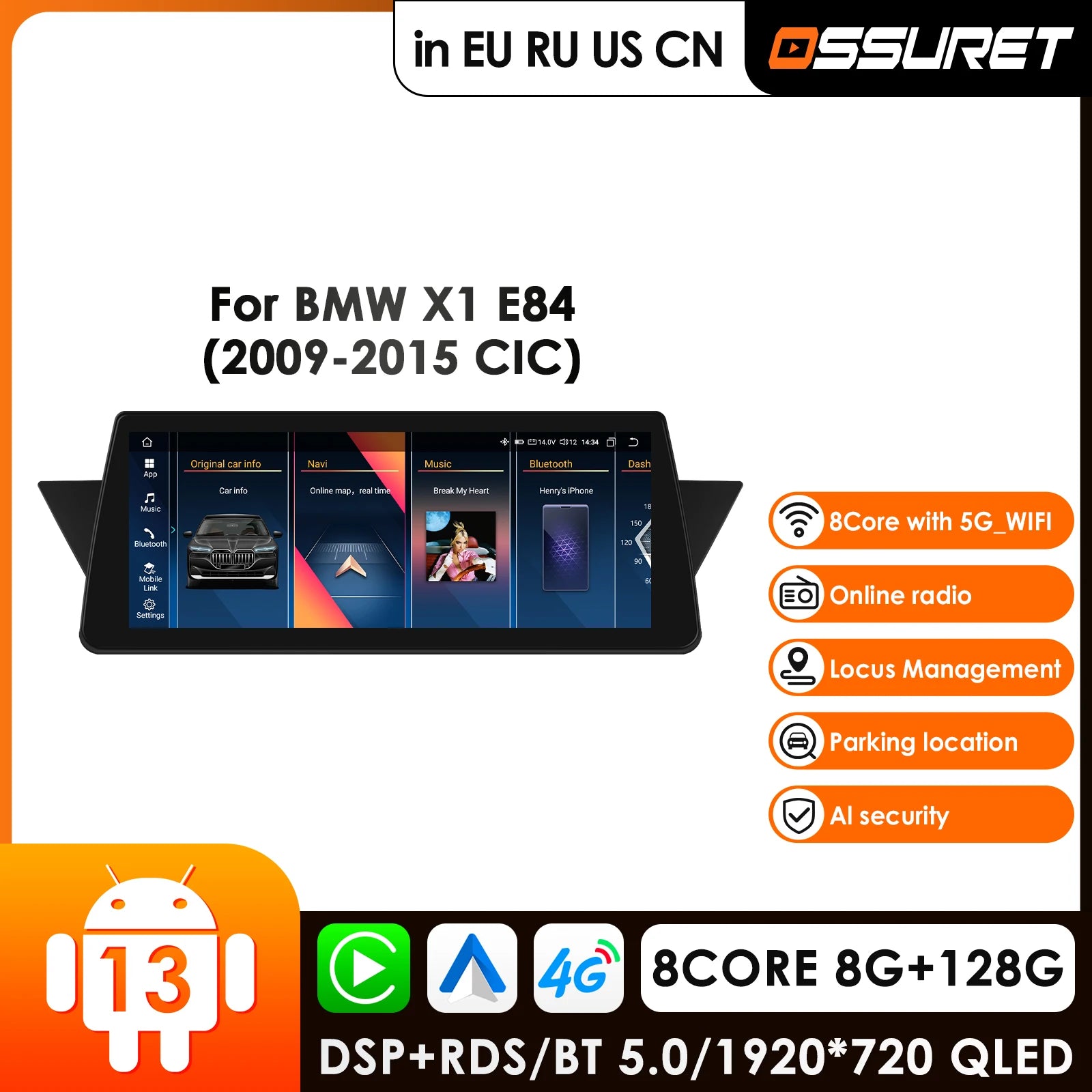 10.25" Android Car Radio GPS Navigation for BMW X1 E84 CIC/NBT 2009-2015 - CarPlay 4G LTE RDS AI Voice