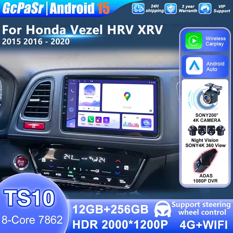 For Honda Vezel HR V HRV XRV 2015 2016 2017 - 2020 Android auto 2K QLED Screen Car Radio M
