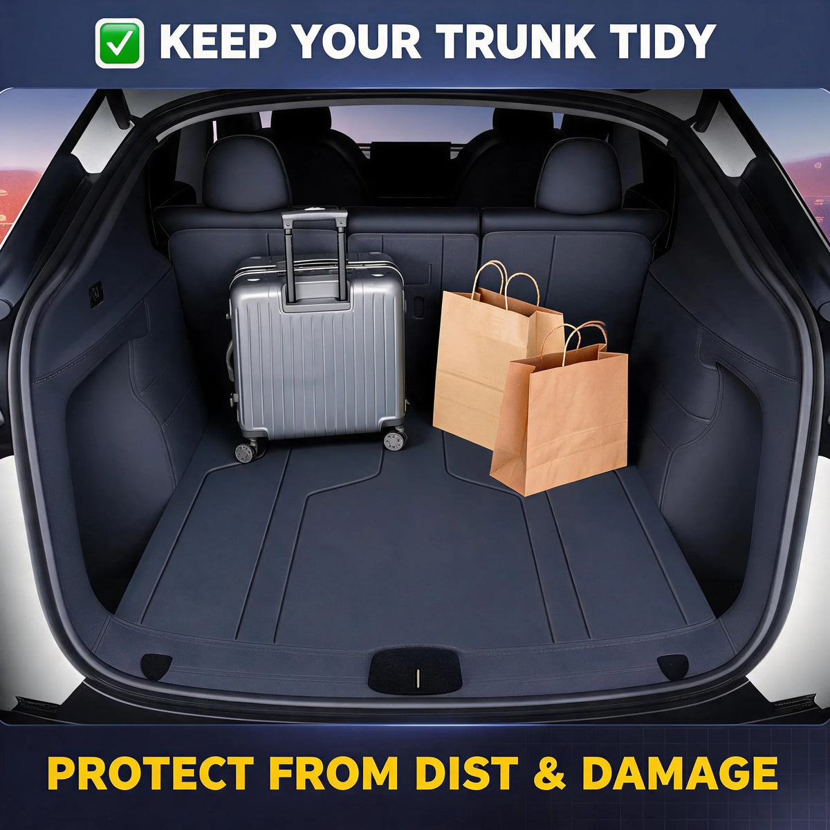 For Tesla Model Y Juniper 2025 2026 Full Coverage Leather Cargo Liner Rear Trunk Boot Waterproof - Automotive LED Light