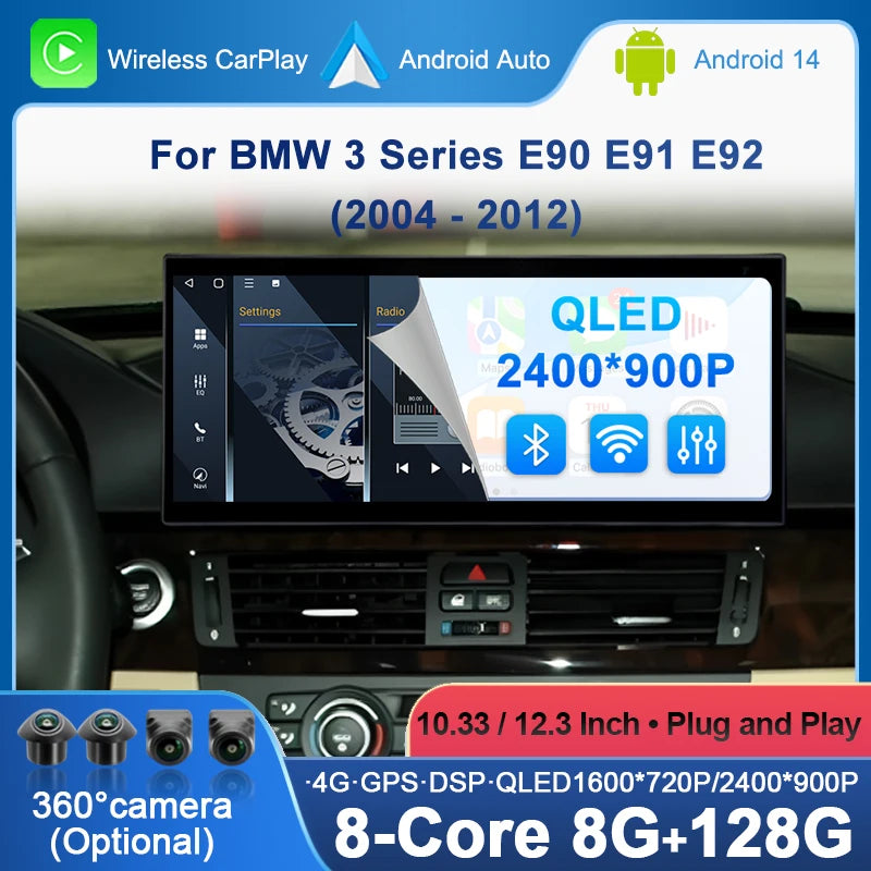 Car Redio Multimedia QLED Touch Screen For BMW 3 Series E90 E91 E92 2004-2008 2009-2012 An
